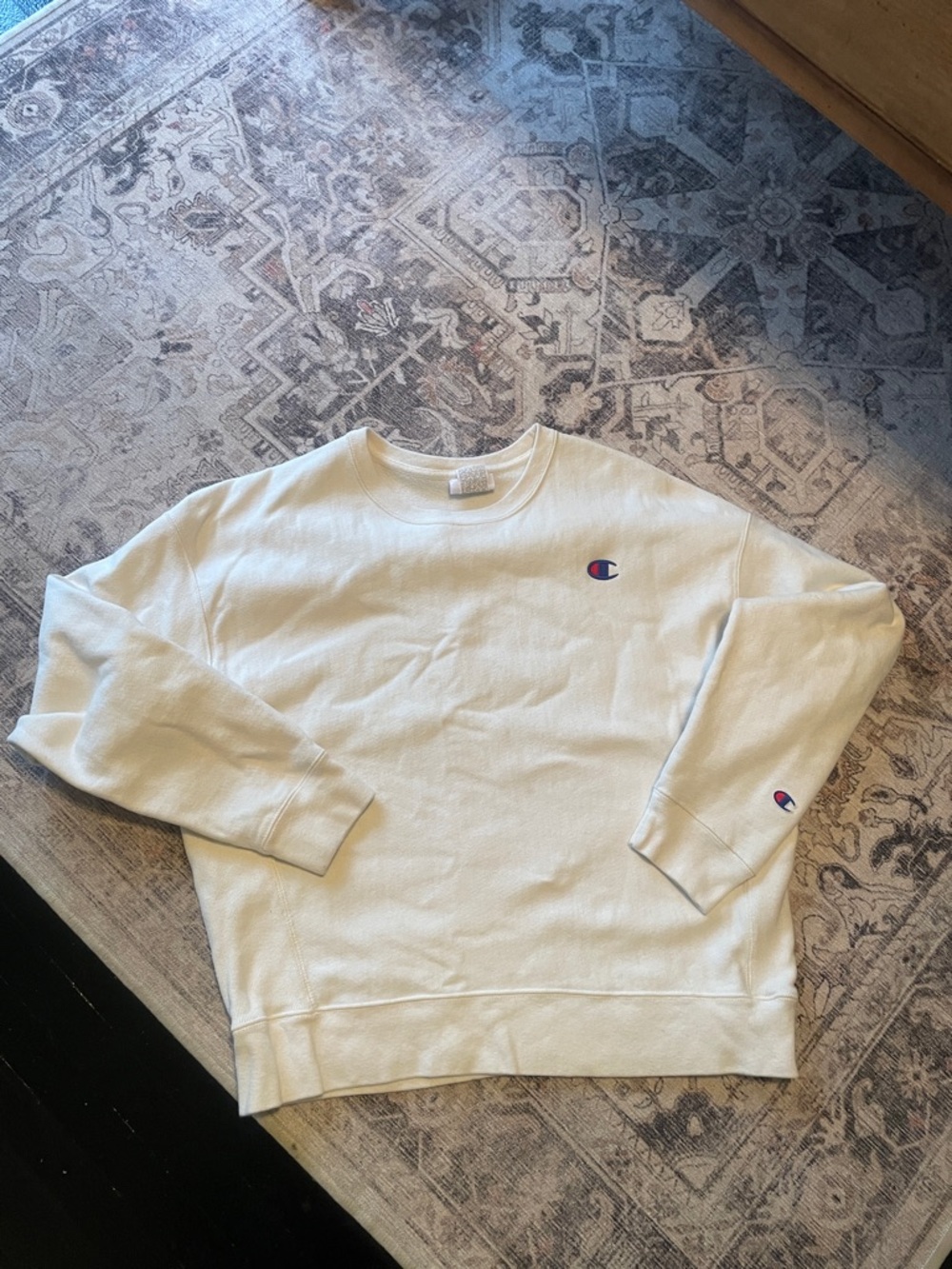 Champion Cream Crewneck Sweatshirt with Small Logo